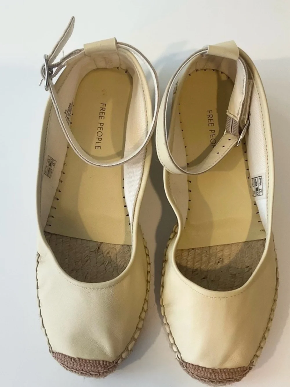 Free People Cream Mason Ballet Espadrille Flats with Ankle Strap - Size: US 7.5